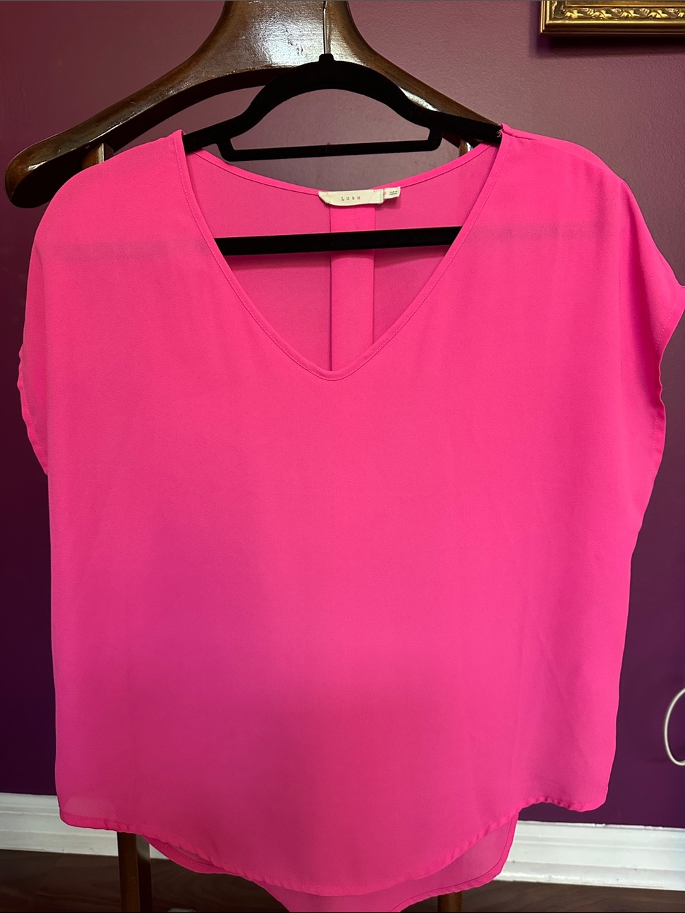 Lush Hot Pink V-Neck Cap Sleeve Blouse